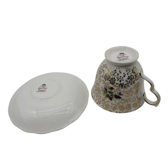 QUEEN ANNE Bone China Teacup & Saucer Set Violet Floral England Vintage - Picture 9 of 11